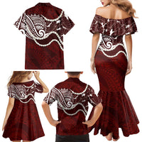 Aloha Hawaii Kalo Pikake Lei Family Matching Mermaid Dress and Hawaiian Shirt Chest Tattoo Oxblood Hawaiian Pattern LT14 - Polynesian Pride