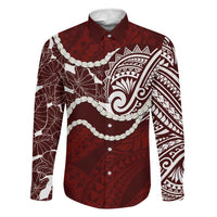 Aloha Hawaii Kalo Pikake Lei Family Matching Mermaid Dress and Hawaiian Shirt Chest Tattoo Oxblood Hawaiian Pattern LT14 Dad's Shirt - Long Sleeve Oxblood - Polynesian Pride