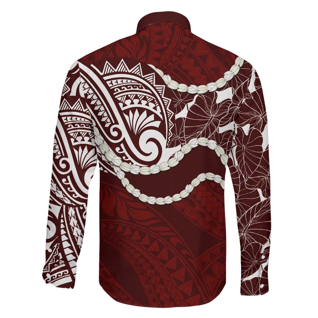 Aloha Hawaii Kalo Pikake Lei Family Matching Mermaid Dress and Hawaiian Shirt Chest Tattoo Oxblood Hawaiian Pattern LT14 - Polynesian Pride
