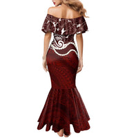 Aloha Hawaii Kalo Pikake Lei Family Matching Mermaid Dress and Hawaiian Shirt Chest Tattoo Oxblood Hawaiian Pattern LT14 - Polynesian Pride