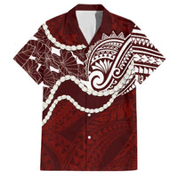 Aloha Hawaii Kalo Pikake Lei Family Matching Off Shoulder Maxi Dress and Hawaiian Shirt Chest Tattoo Oxblood Hawaiian Pattern LT14 Dad's Shirt - Short Sleeve Oxblood - Polynesian Pride