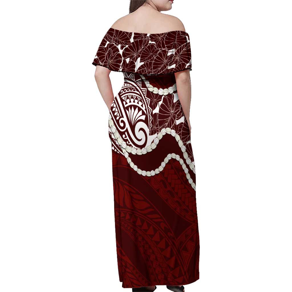 Aloha Hawaii Kalo Pikake Lei Family Matching Off Shoulder Maxi Dress and Hawaiian Shirt Chest Tattoo Oxblood Hawaiian Pattern LT14 - Polynesian Pride