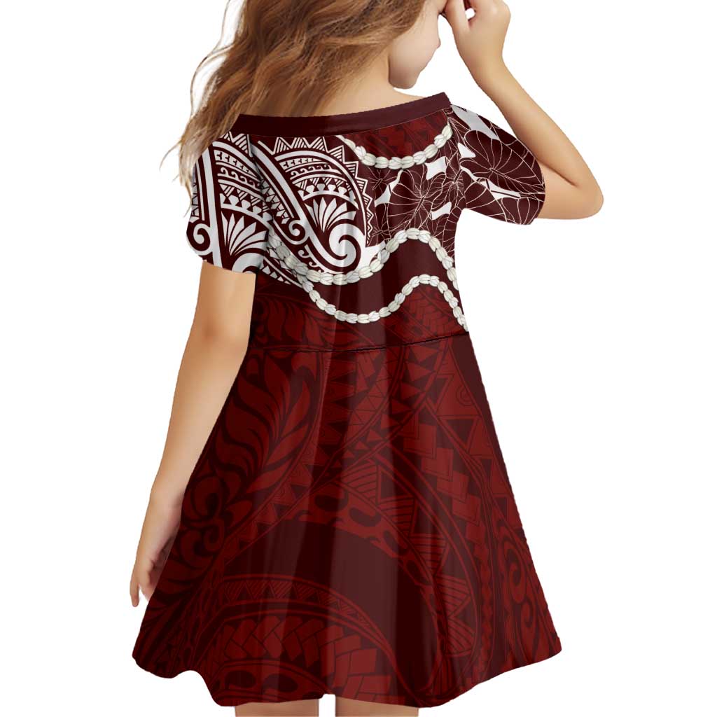 Aloha Hawaii Kalo Pikake Lei Family Matching Off Shoulder Short Dress and Hawaiian Shirt Chest Tattoo Oxblood Hawaiian Pattern LT14 - Polynesian Pride