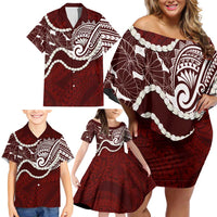 Aloha Hawaii Kalo Pikake Lei Family Matching Off Shoulder Short Dress and Hawaiian Shirt Chest Tattoo Oxblood Hawaiian Pattern LT14 - Polynesian Pride