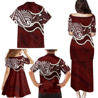 Aloha Hawaii Kalo Pikake Lei Family Matching Puletasi and Hawaiian Shirt Chest Tattoo Oxblood Hawaiian Pattern LT14 - Polynesian Pride