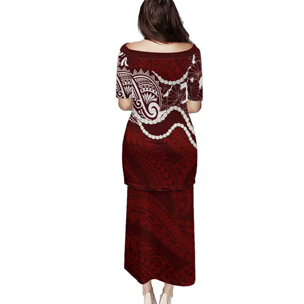 Aloha Hawaii Kalo Pikake Lei Family Matching Puletasi and Hawaiian Shirt Chest Tattoo Oxblood Hawaiian Pattern LT14 - Polynesian Pride