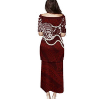 Aloha Hawaii Kalo Pikake Lei Family Matching Puletasi and Hawaiian Shirt Chest Tattoo Oxblood Hawaiian Pattern LT14 - Polynesian Pride