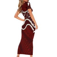 Aloha Hawaii Kalo Pikake Lei Family Matching Short Sleeve Bodycon Dress and Hawaiian Shirt Chest Tattoo Oxblood Hawaiian Pattern LT14 - Polynesian Pride