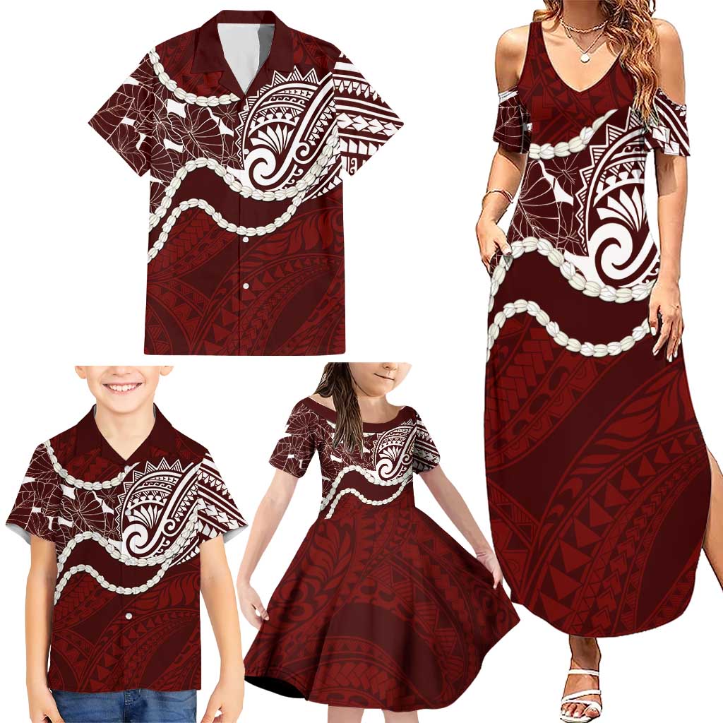 Aloha Hawaii Kalo Pikake Lei Family Matching Summer Maxi Dress and Hawaiian Shirt Chest Tattoo Oxblood Hawaiian Pattern LT14 - Polynesian Pride