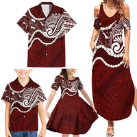 Aloha Hawaii Kalo Pikake Lei Family Matching Summer Maxi Dress and Hawaiian Shirt Chest Tattoo Oxblood Hawaiian Pattern LT14 - Polynesian Pride