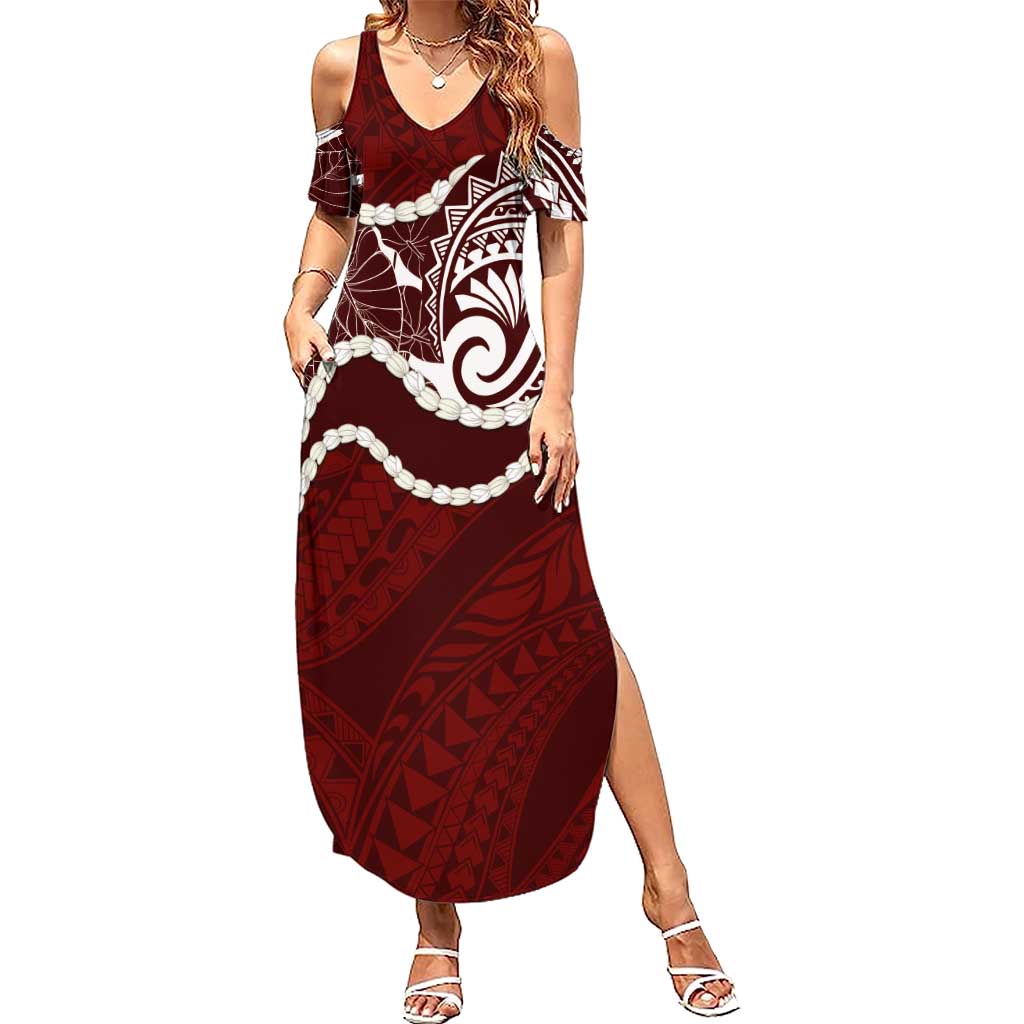 Aloha Hawaii Kalo Pikake Lei Family Matching Summer Maxi Dress and Hawaiian Shirt Chest Tattoo Oxblood Hawaiian Pattern LT14 Mom's Dress Oxblood - Polynesian Pride