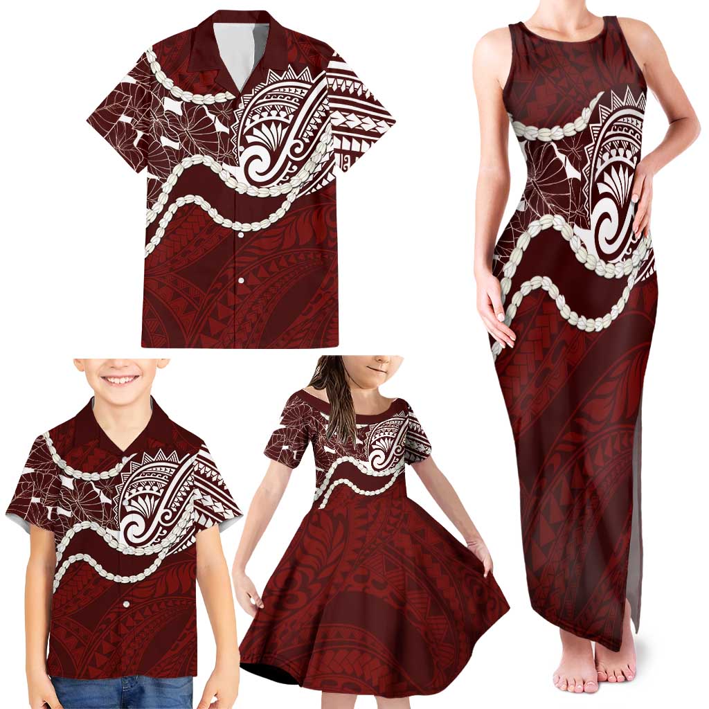 Aloha Hawaii Kalo Pikake Lei Family Matching Tank Maxi Dress and Hawaiian Shirt Chest Tattoo Oxblood Hawaiian Pattern LT14 - Polynesian Pride