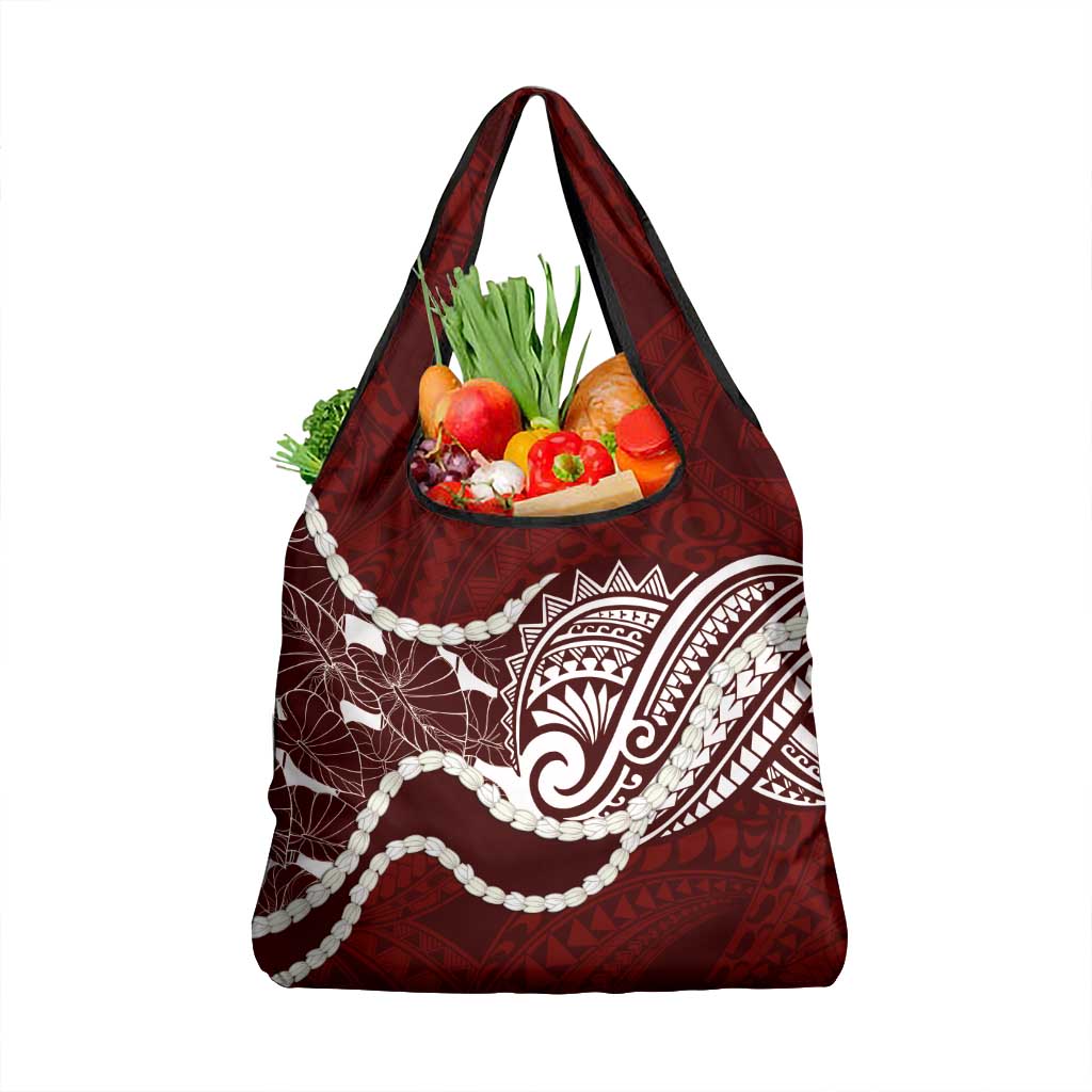 Aloha Hawaii Kalo Pikake Lei Grocery Bag Chest Tattoo Oxblood Hawaiian Pattern