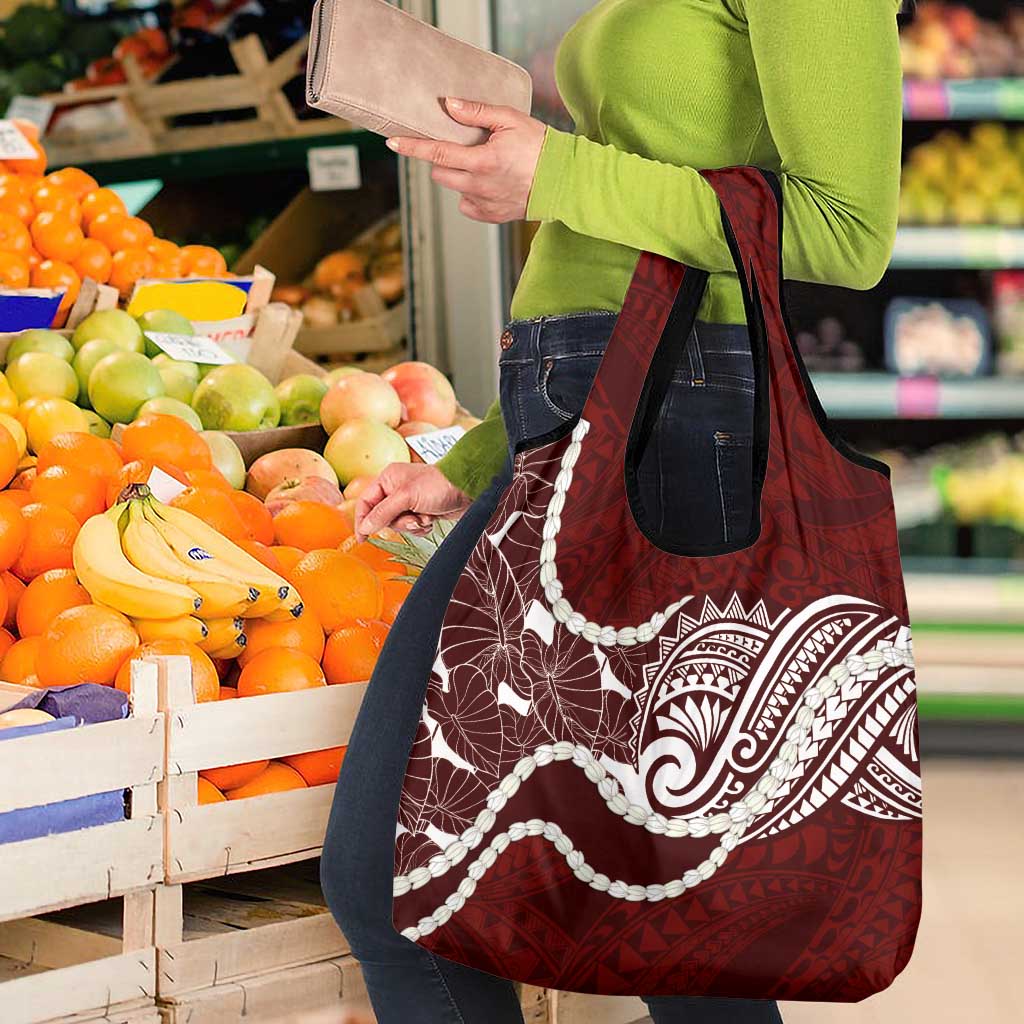 Aloha Hawaii Kalo Pikake Lei Grocery Bag Chest Tattoo Oxblood Hawaiian Pattern