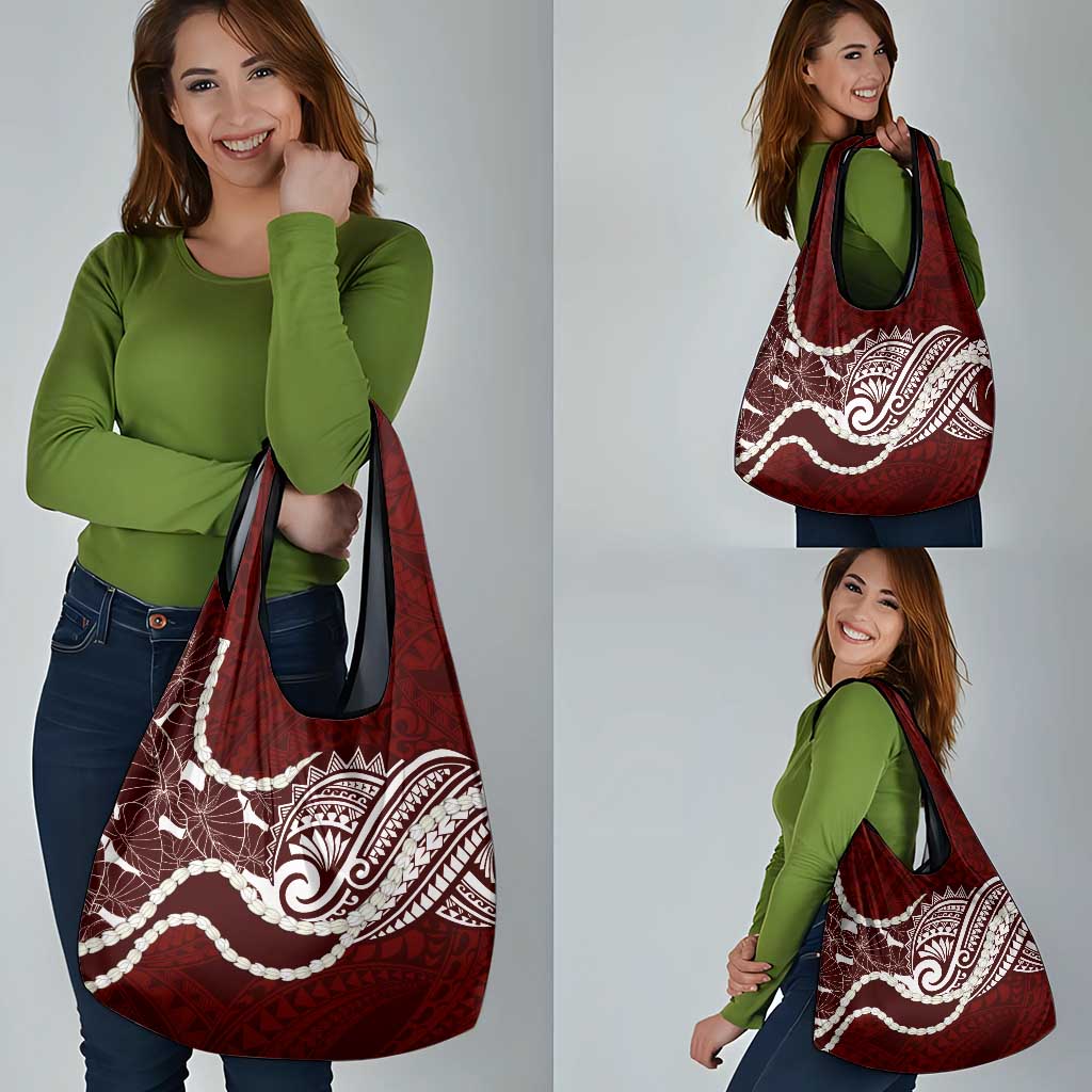 Aloha Hawaii Kalo Pikake Lei Grocery Bag Chest Tattoo Oxblood Hawaiian Pattern