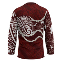 Aloha Hawaii Kalo Pikake Lei Hockey Jersey Chest Tattoo Oxblood Hawaiian Pattern