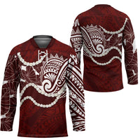 Aloha Hawaii Kalo Pikake Lei Hockey Jersey Chest Tattoo Oxblood Hawaiian Pattern