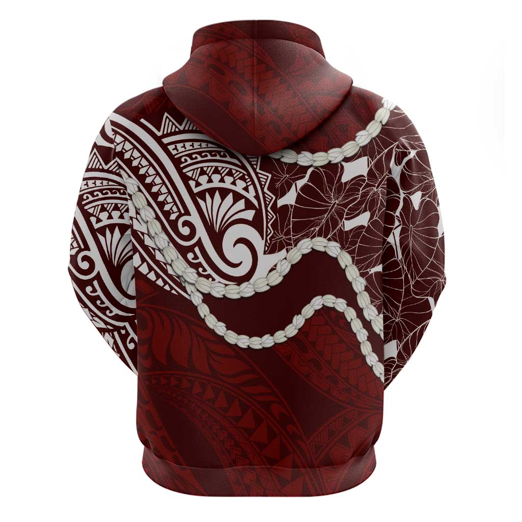 Aloha Hawaii Kalo Pikake Lei Hoodie Chest Tattoo Oxblood Hawaiian Pattern
