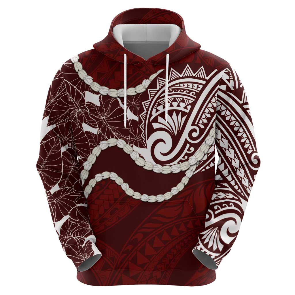 Aloha Hawaii Kalo Pikake Lei Hoodie Chest Tattoo Oxblood Hawaiian Pattern