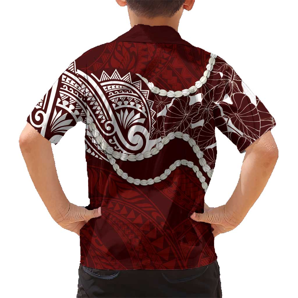 Aloha Hawaii Kalo Pikake Lei Kid Hawaiian Shirt Chest Tattoo Oxblood Hawaiian Pattern