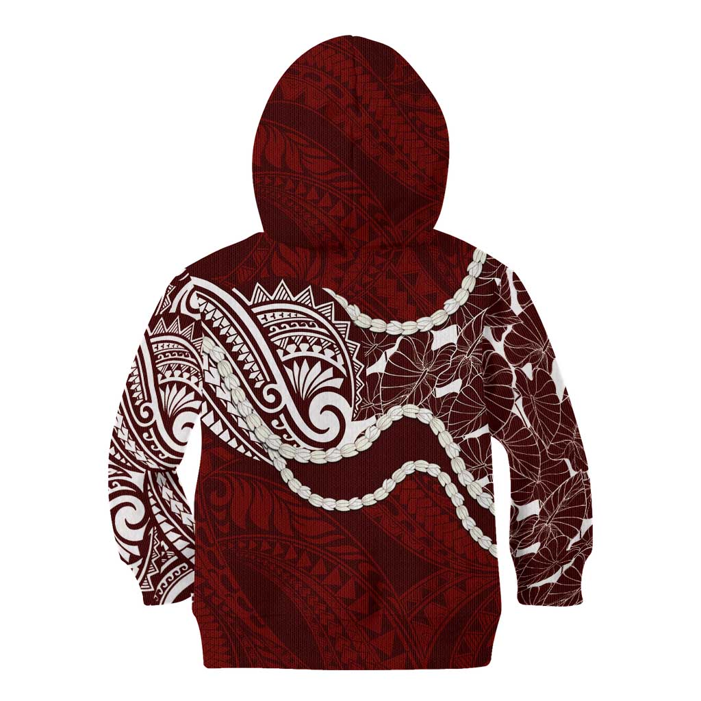 Aloha Hawaii Kalo Pikake Lei Kid Hoodie Chest Tattoo Oxblood Hawaiian Pattern