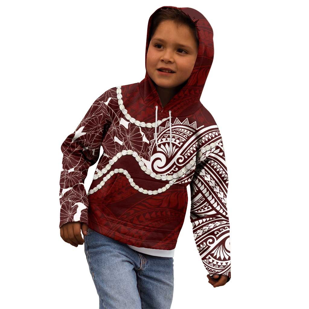 Aloha Hawaii Kalo Pikake Lei Kid Hoodie Chest Tattoo Oxblood Hawaiian Pattern