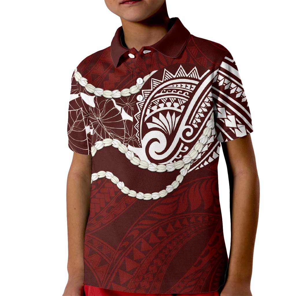 Aloha Hawaii Kalo Pikake Lei Kid Polo Shirt Chest Tattoo Oxblood Hawaiian Pattern
