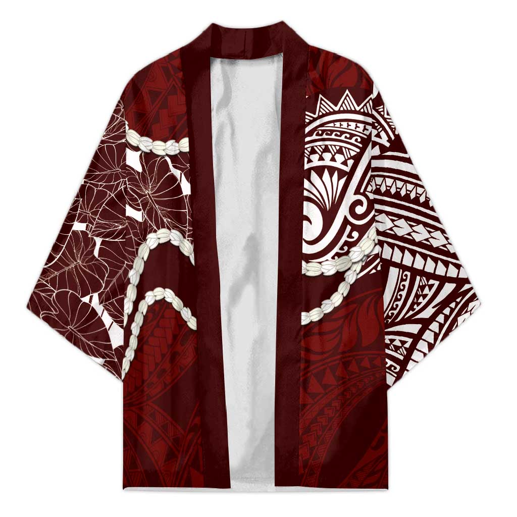 Aloha Hawaii Kalo Pikake Lei Kimono Chest Tattoo Oxblood Hawaiian Pattern