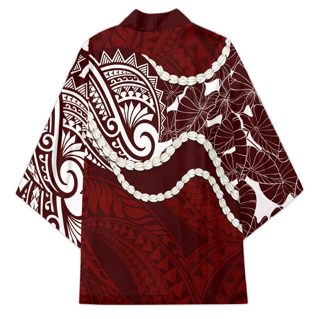 Aloha Hawaii Kalo Pikake Lei Kimono Chest Tattoo Oxblood Hawaiian Pattern