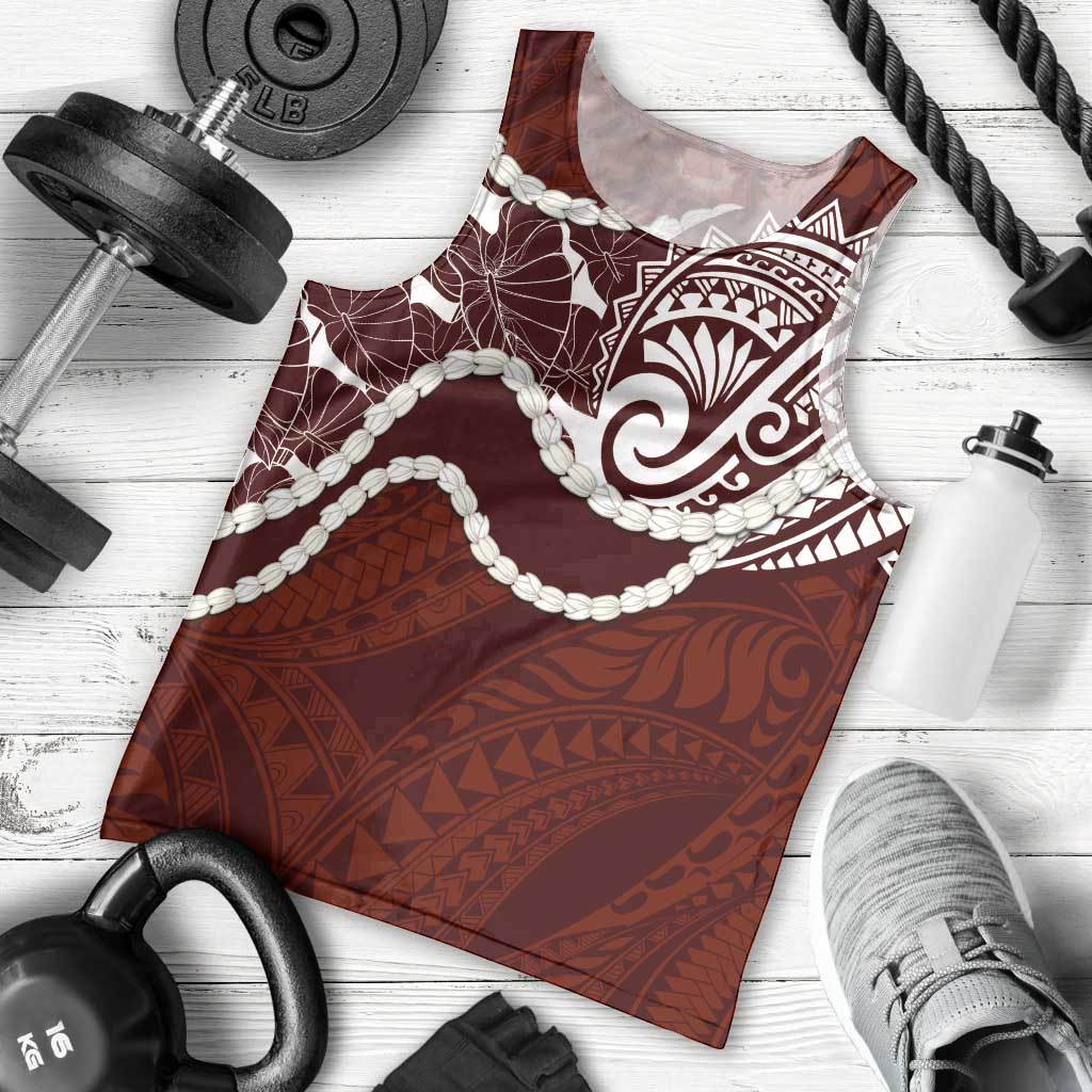 Aloha Hawaii Kalo Pikake Lei Men Tank Top Chest Tattoo Oxblood Hawaiian Pattern