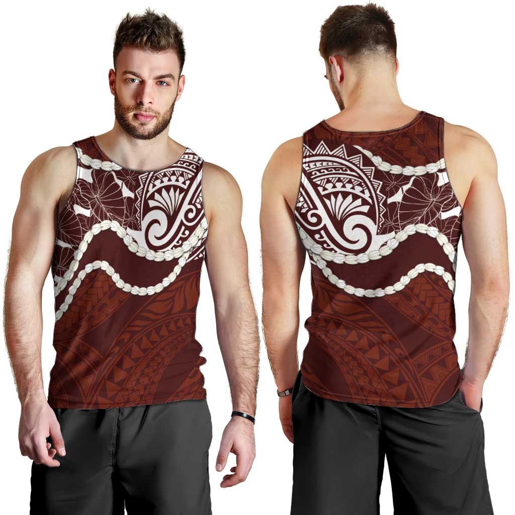 Aloha Hawaii Kalo Pikake Lei Men Tank Top Chest Tattoo Oxblood Hawaiian Pattern