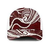 Aloha Hawaii Kalo Pikake Lei Mesh Trucker Cap Chest Tattoo Oxblood Hawaiian Pattern