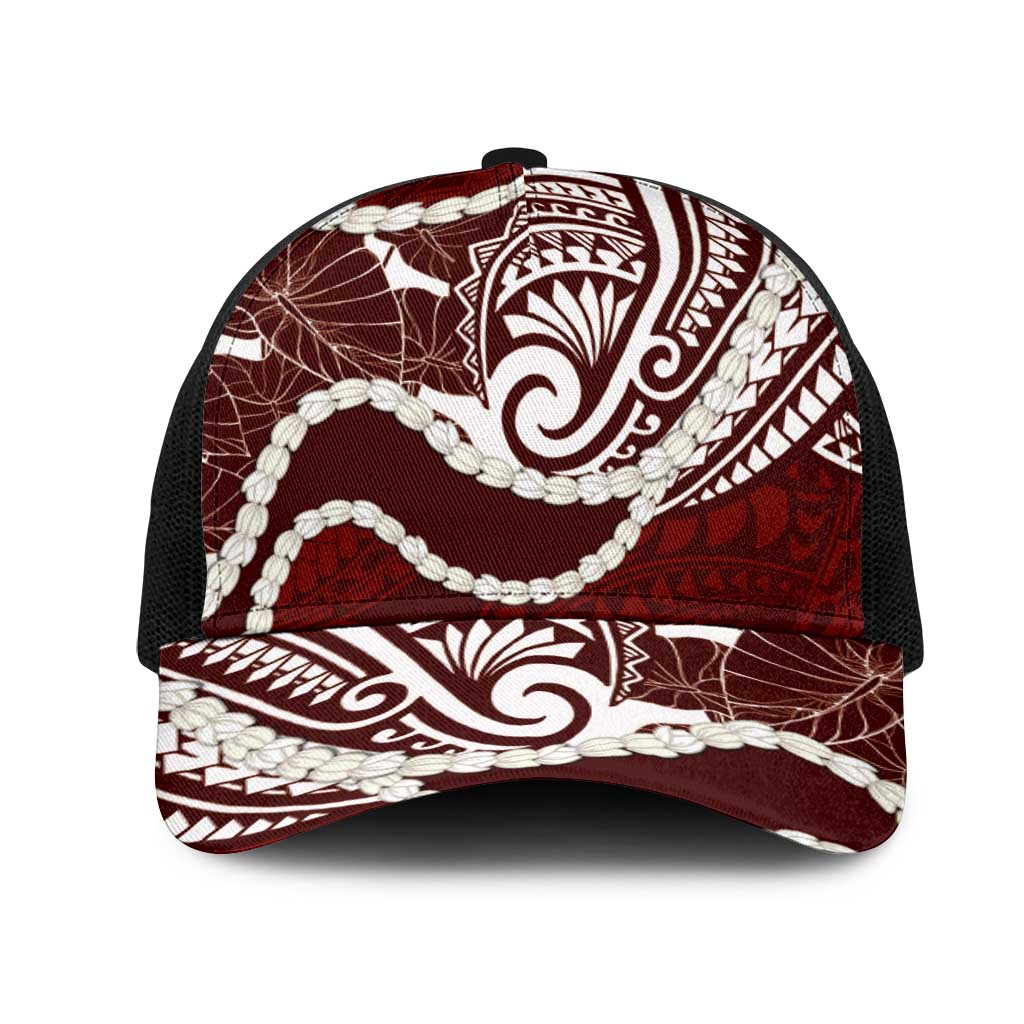 Aloha Hawaii Kalo Pikake Lei Mesh Trucker Cap Chest Tattoo Oxblood Hawaiian Pattern