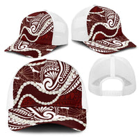 Aloha Hawaii Kalo Pikake Lei Mesh Trucker Cap Chest Tattoo Oxblood Hawaiian Pattern