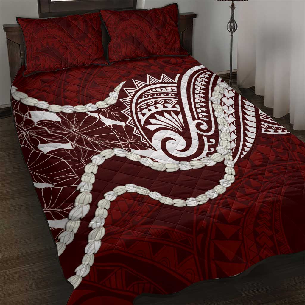 Aloha Hawaii Kalo Pikake Lei Quilt Bed Set Chest Tattoo Oxblood Hawaiian Pattern