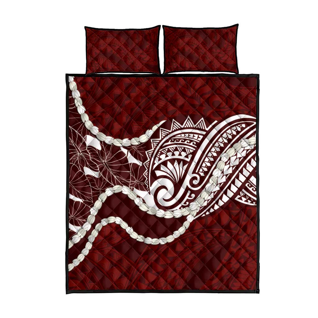 Aloha Hawaii Kalo Pikake Lei Quilt Bed Set Chest Tattoo Oxblood Hawaiian Pattern