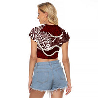 Aloha Hawaii Kalo Pikake Lei Raglan Cropped T Shirt Chest Tattoo Oxblood Hawaiian Pattern