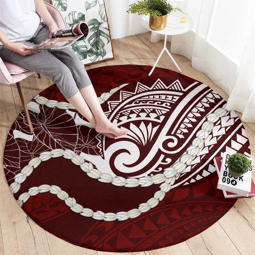 Aloha Hawaii Kalo Pikake Lei Round Carpet Chest Tattoo Oxblood Hawaiian Pattern