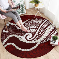 Aloha Hawaii Kalo Pikake Lei Round Carpet Chest Tattoo Oxblood Hawaiian Pattern