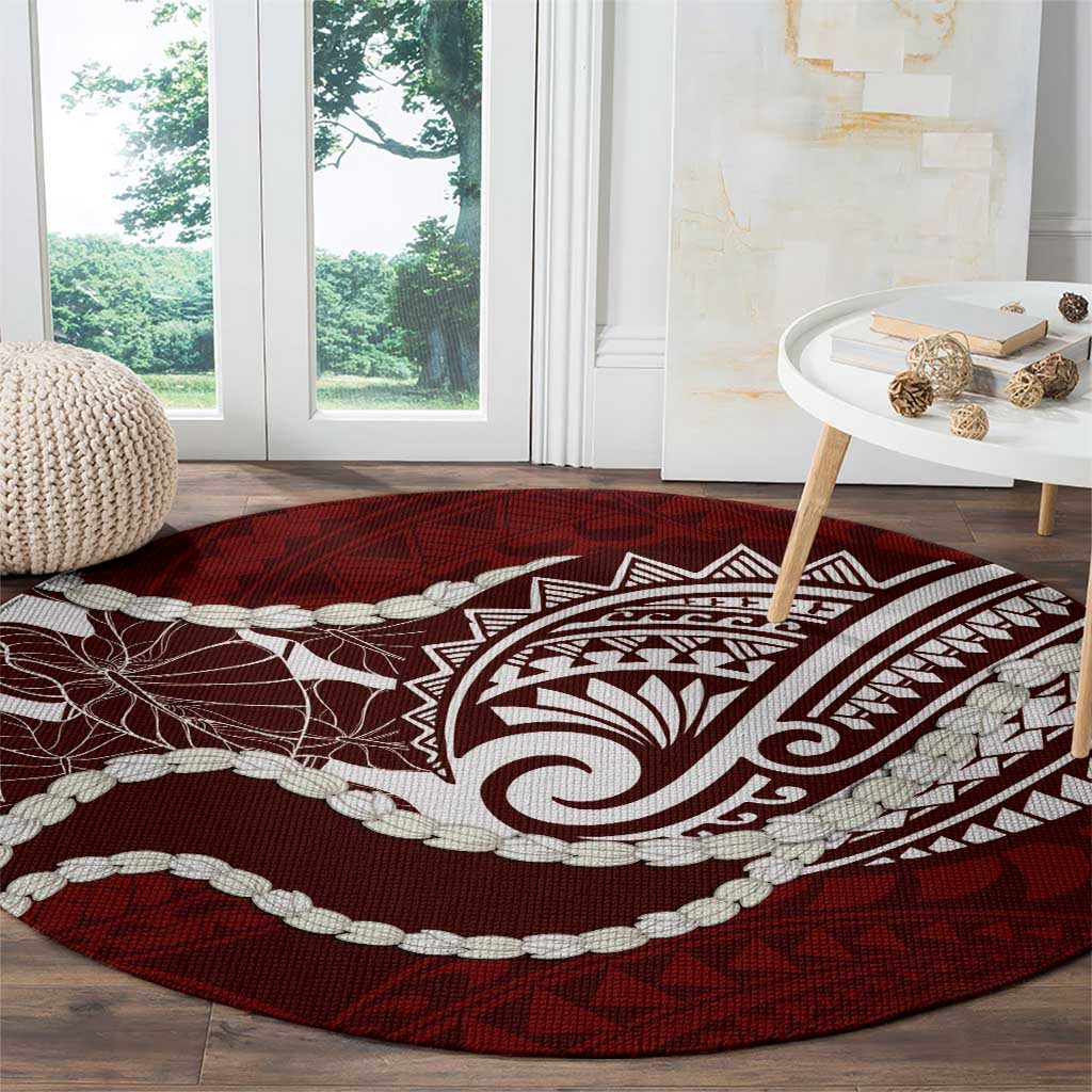 Aloha Hawaii Kalo Pikake Lei Round Carpet Chest Tattoo Oxblood Hawaiian Pattern