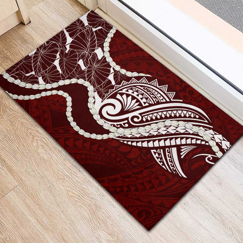 Aloha Hawaii Kalo Pikake Lei Rubber Doormat Chest Tattoo Oxblood Hawaiian Pattern
