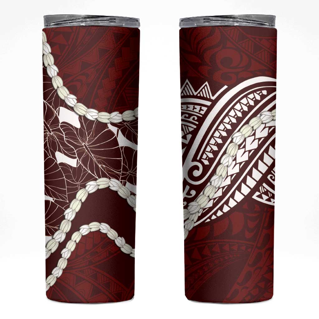 Aloha Hawaii Kalo Pikake Lei Skinny Tumbler Chest Tattoo Oxblood Hawaiian Pattern