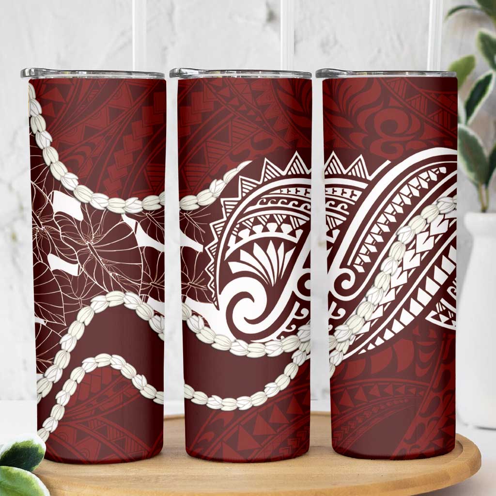 Aloha Hawaii Kalo Pikake Lei Skinny Tumbler Chest Tattoo Oxblood Hawaiian Pattern