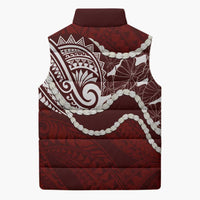 Aloha Hawaii Kalo Pikake Lei Sleeveless Puffer Jacket Chest Tattoo Oxblood Hawaiian Pattern