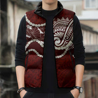 Aloha Hawaii Kalo Pikake Lei Sleeveless Puffer Jacket Chest Tattoo Oxblood Hawaiian Pattern