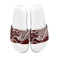 Aloha Hawaii Kalo Pikake Lei Slide Sandals Chest Tattoo Oxblood Hawaiian Pattern