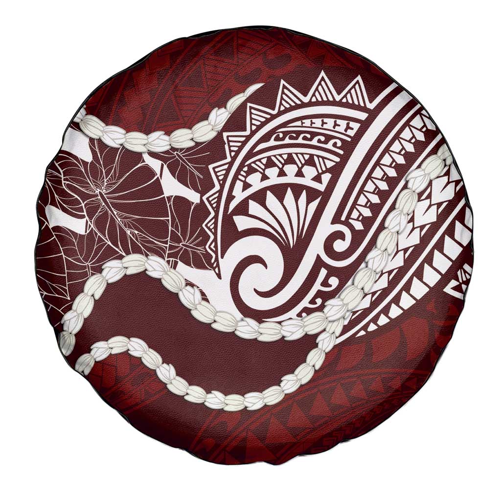 Aloha Hawaii Kalo Pikake Lei Spare Tire Cover Chest Tattoo Oxblood Hawaiian Pattern
