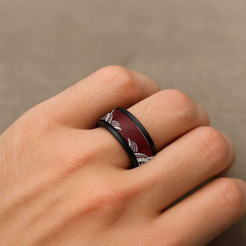 Aloha Hawaii Kalo Pikake Lei Spinner Ring Chest Tattoo Oxblood Hawaiian Pattern