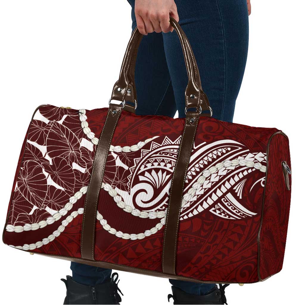 Aloha Hawaii Kalo Pikake Lei Travel Bag Chest Tattoo Oxblood Hawaiian Pattern