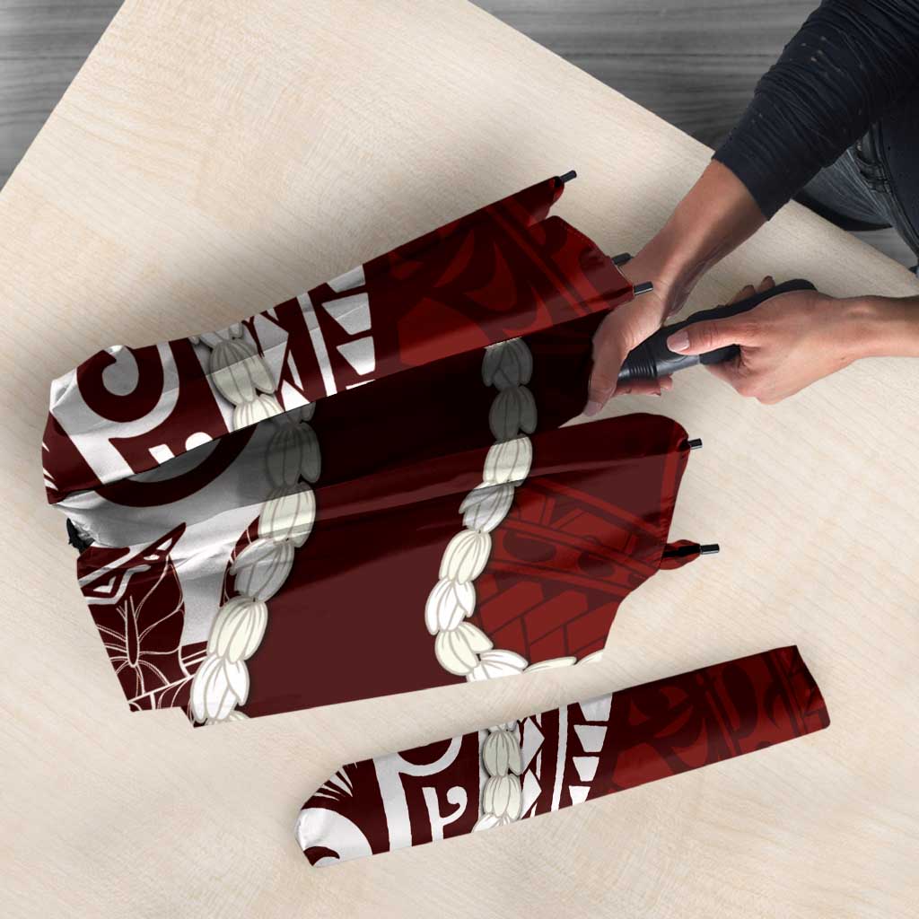 Aloha Hawaii Kalo Pikake Lei Umbrella Chest Tattoo Oxblood Hawaiian Pattern LT14 - Polynesian Pride